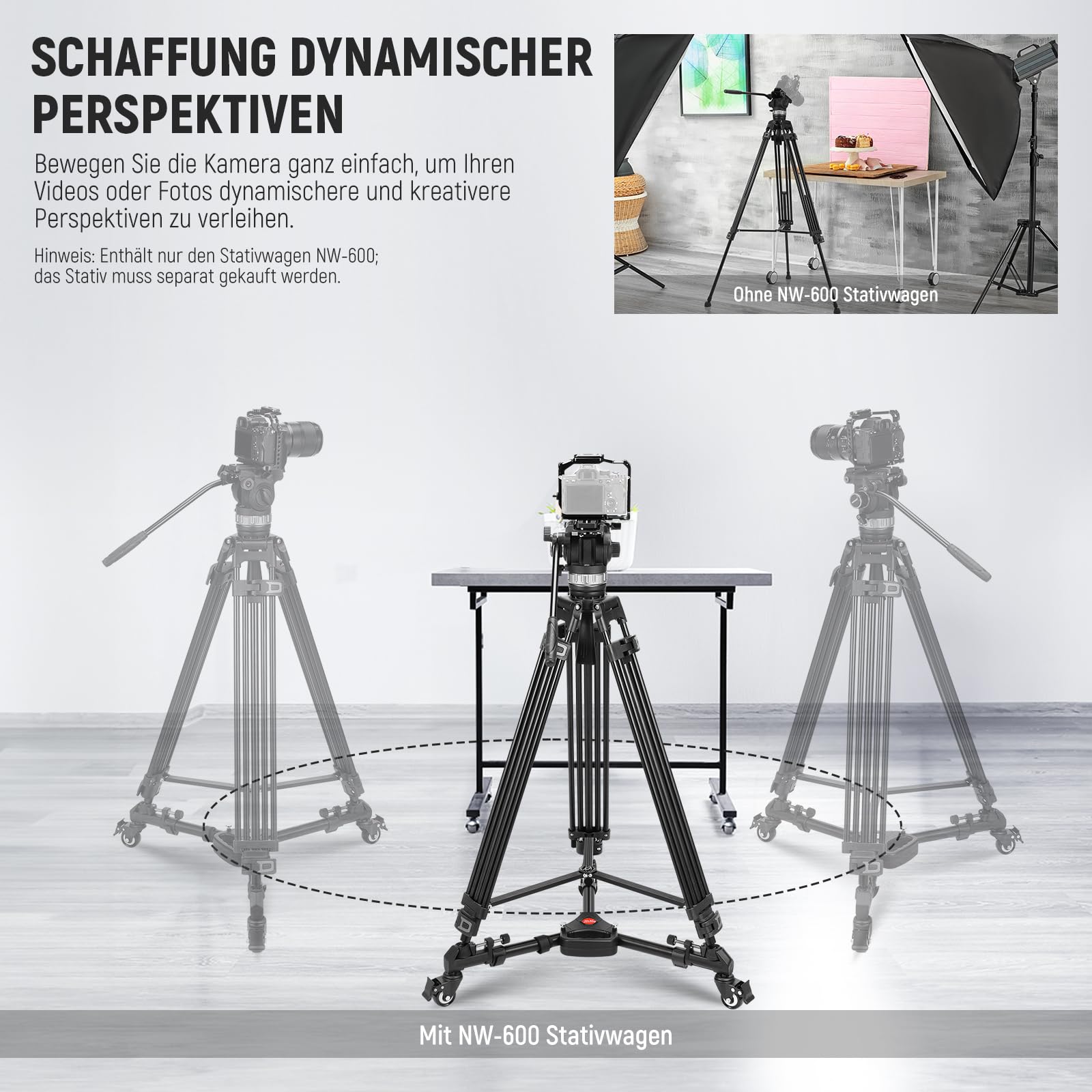 Neewer Fotografie Professionell Schwerlast-Stativ Dolly mit Gummi-Räder und verstellbaren Beinbefestigungen für Canon Nikon Sony DSLR-Kameras Camcorder Foto Videobeleuchtung – Bild 2