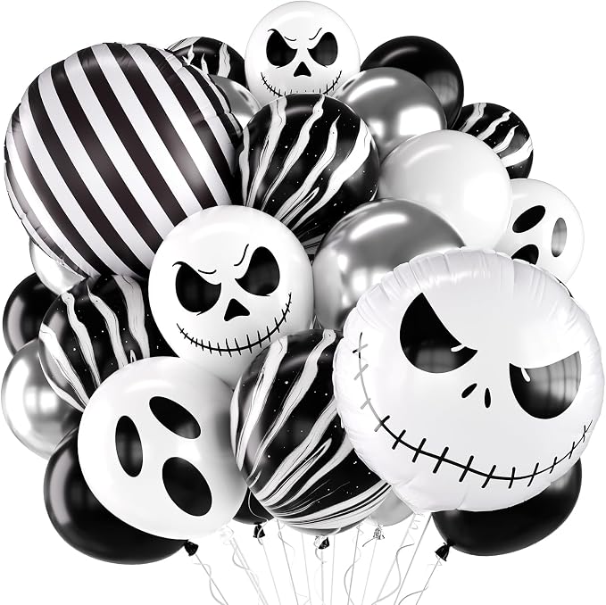 Halloween Balloons Black and Silver Skull Halloween Scary Party Decorations