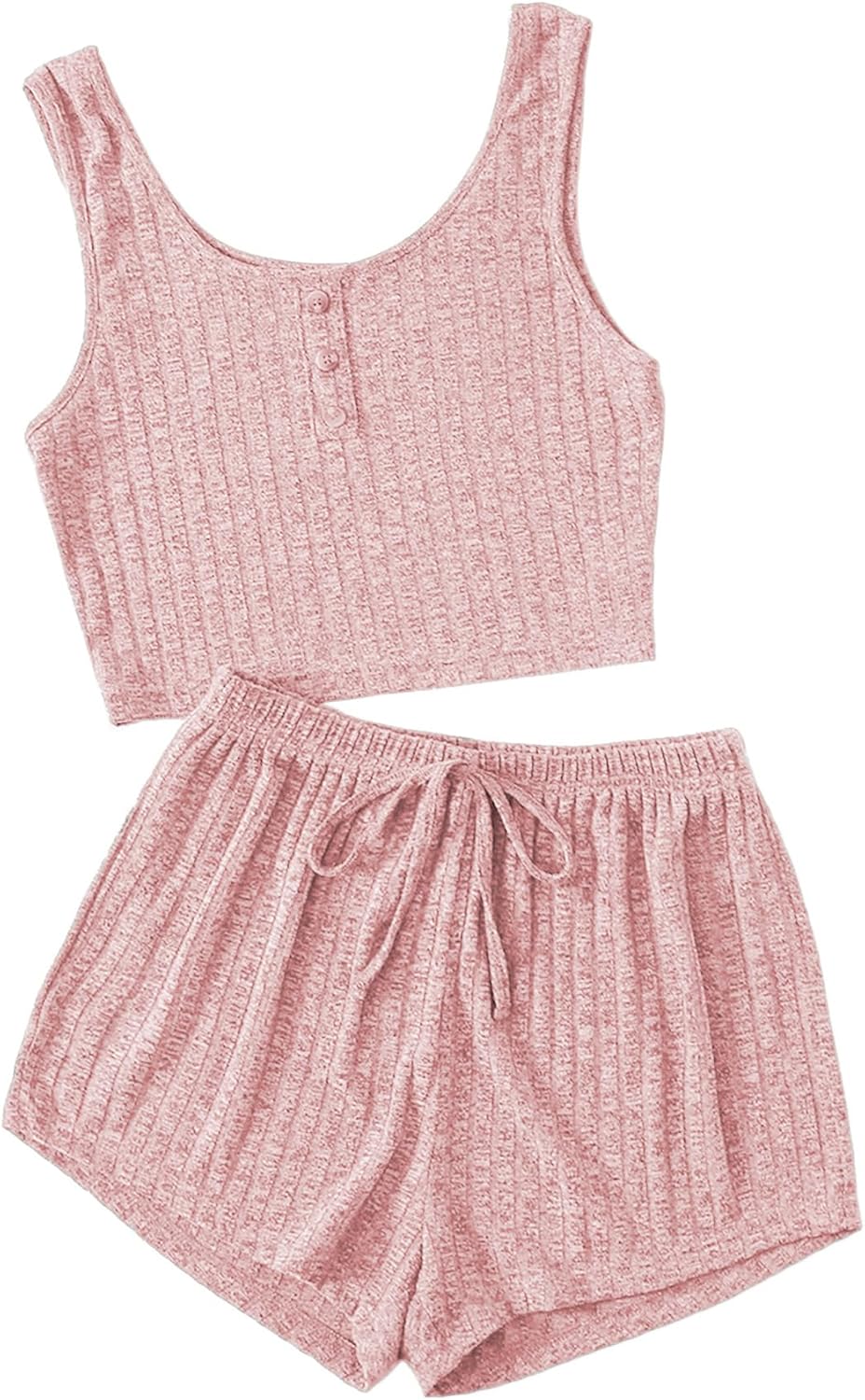 SOLY HUX Women's Button Front Ribbed Knit Tank Top and Shorts Pajama Set Sleepwear Lounge Sets
