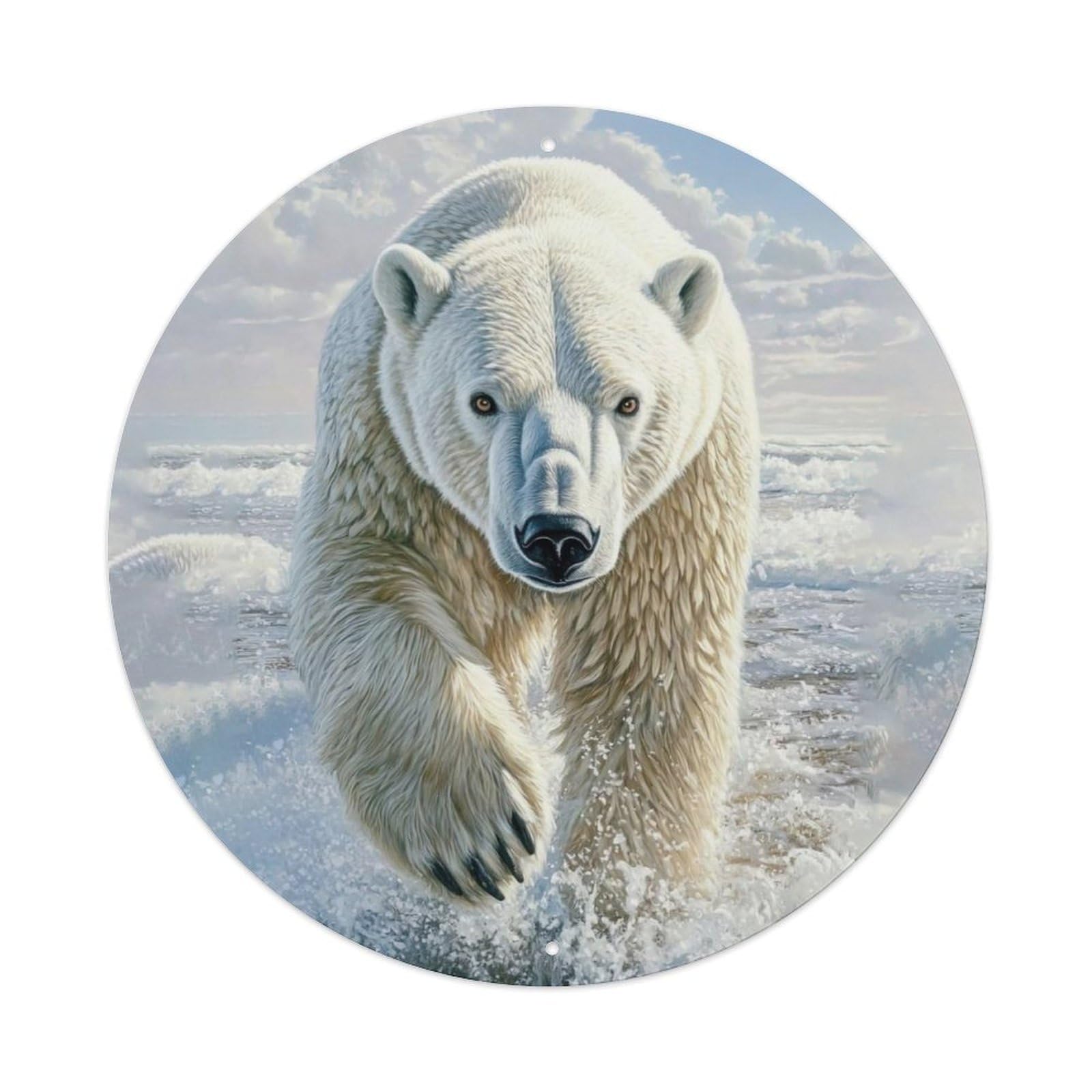 Animal Polar Bear Realistic Arctic Wildlife Photography White Fur Iceberg Vintage Metal Tin Sign Plaque Wall Decor for Cafe, Club Bar, Office, Garden Metal Poster 8x8Inch