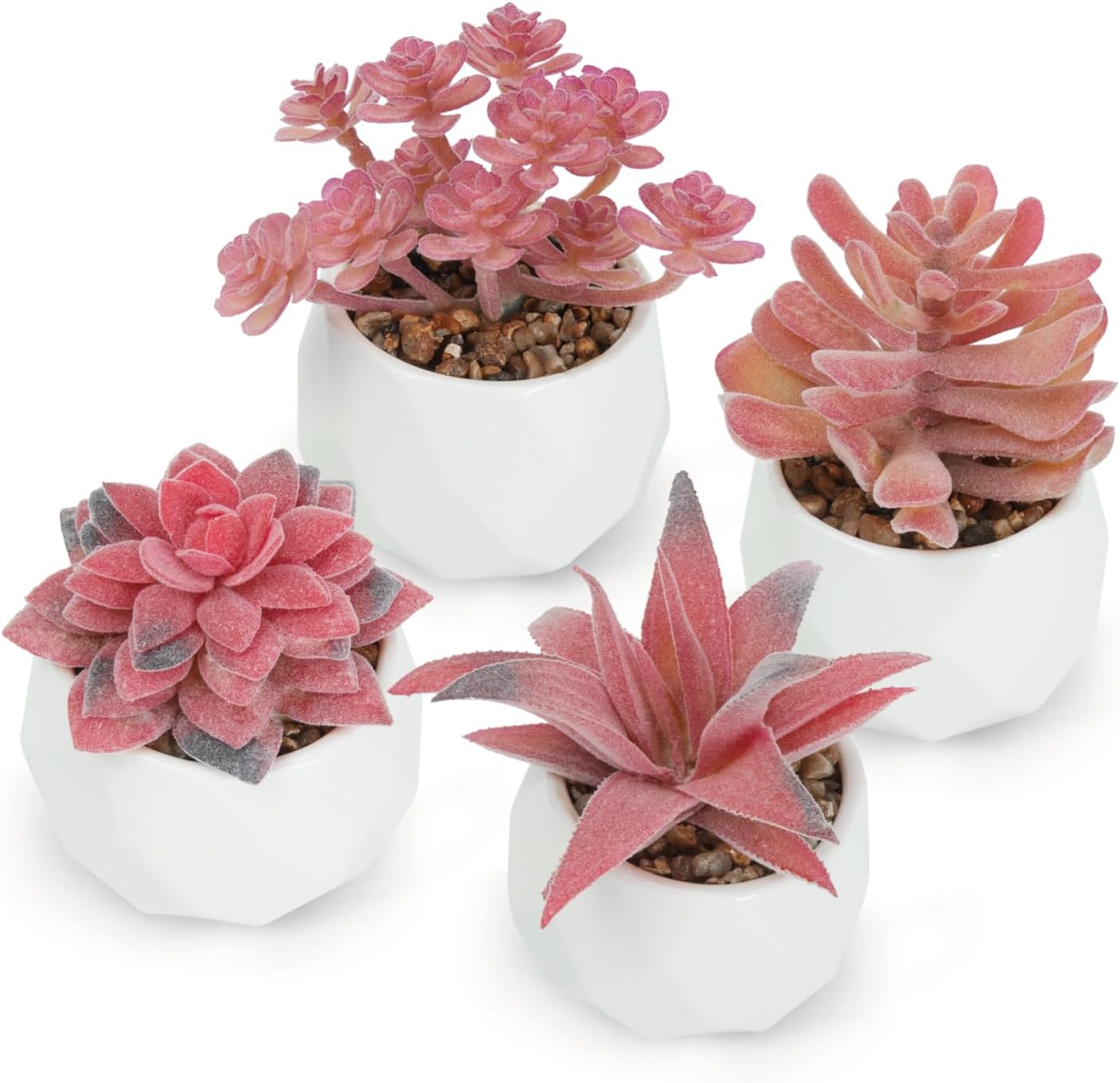 Leafy Corner Pink Artificial Succulent Plants (Set of 4) Artificial