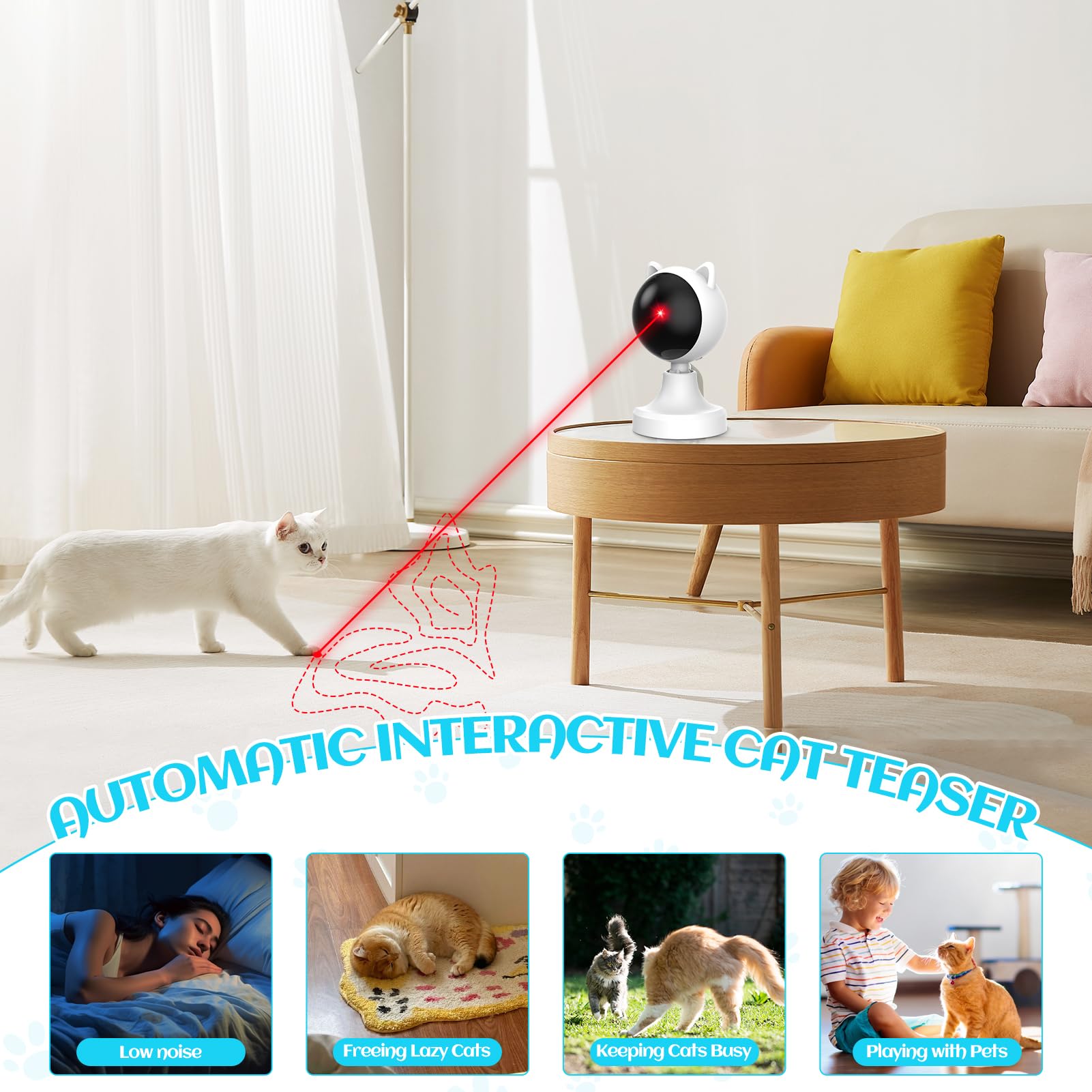 Interaktives Katzenspielzeug Automatisch | Katzen Laser Spielzeug Mit Echter Zufälliger Trajektorie | Laser-Katzenspielzeuge | Elektrisches Katzenspielzeug für Katzen/Kätzchen/Hunde