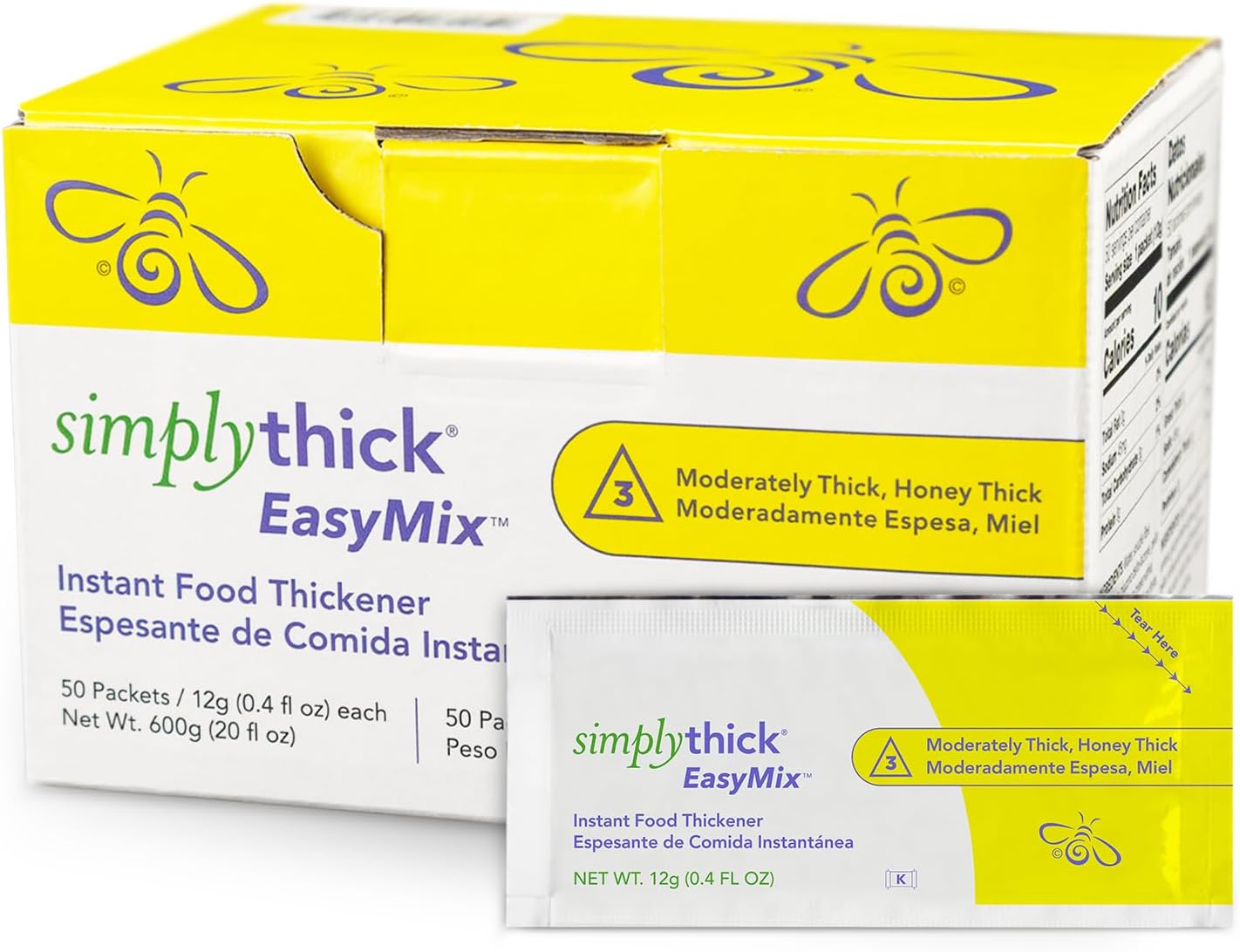 SimplyThick EasyMix | 50 Count of 12g Individual Packets | Gel Thickener for those with Dysphagia & Swallowing Disorders | Creates An IDDSI Level 3 - Moderately Thick (Honey Consistency)