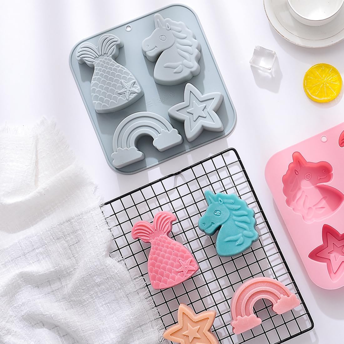 8-Cavity Muffin & Cupcake Pans Silicone Mold, Non-Stick, Easy to Release | Including Fish Tail, Unicorn, Rainbow, Pentagram, Baking Molds for Making Small Cake, Jelly, Chocolate, Tart, Bites Mold