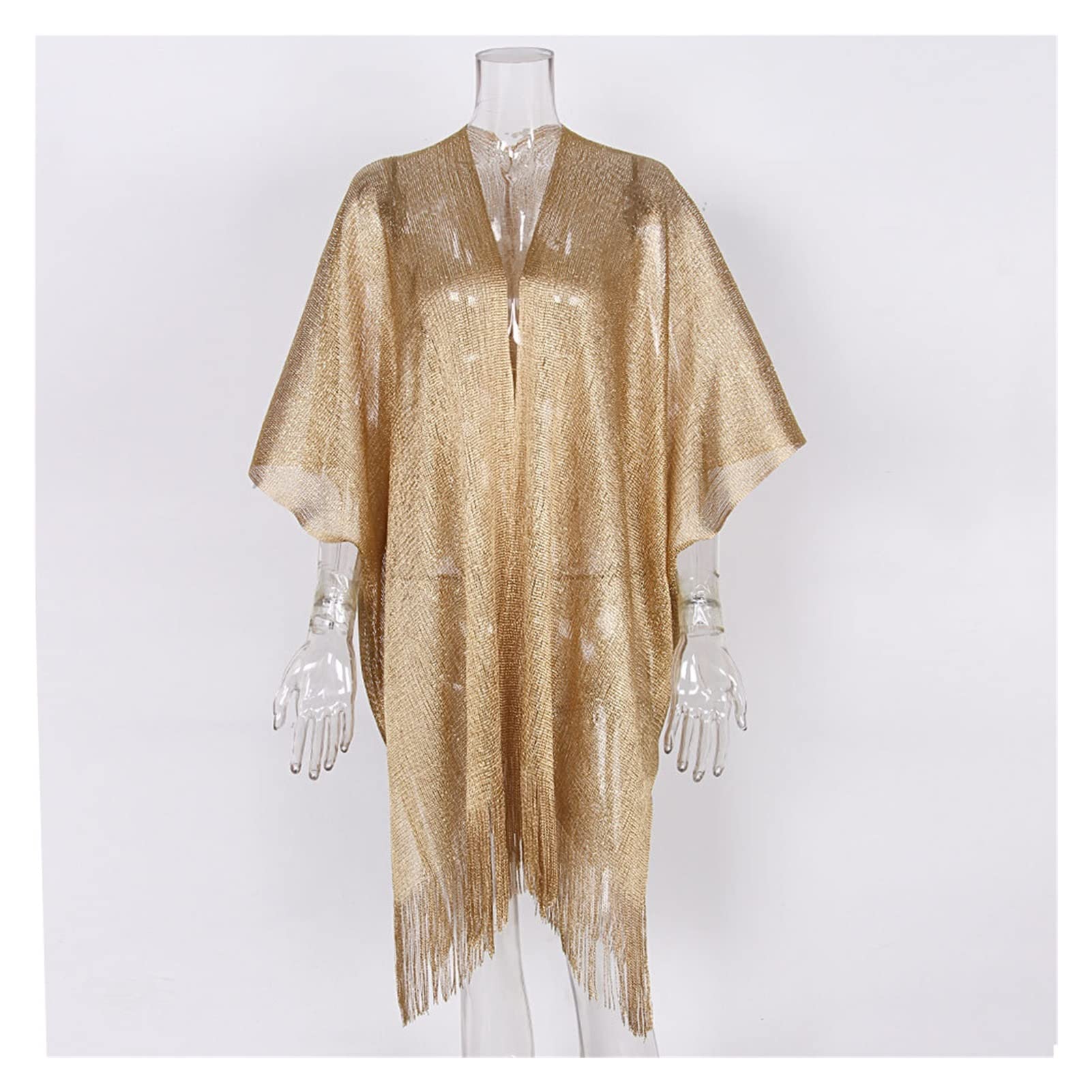 Moda letnia damska odzież kąpielowa seksowna plażowa szal luźna spódnica dla złotej wakacyjnej poncho (Color : White, Size : One Size)