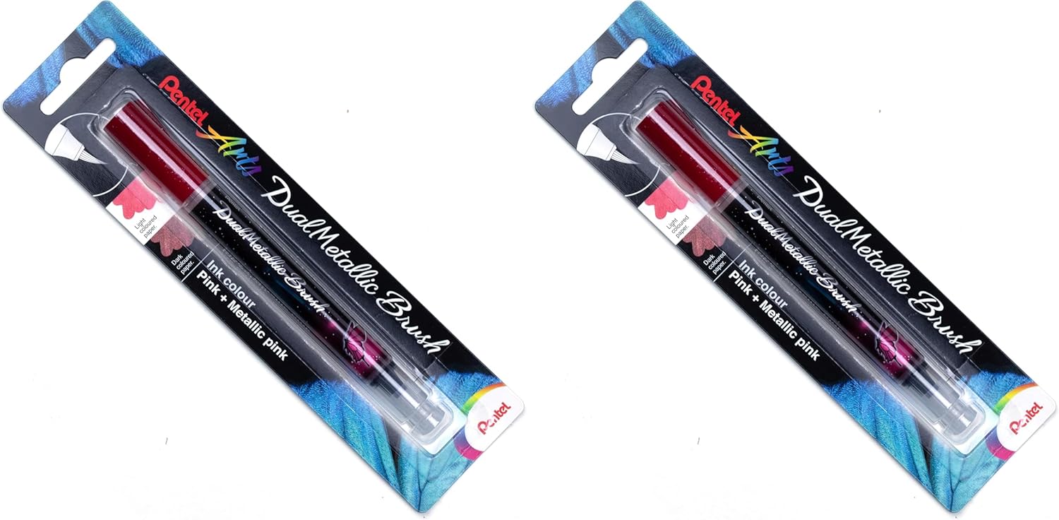 Pentel Arts DualMetallic Brush, Pink/Metallic Pink Ink (Pack of 2)