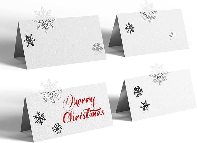 24 Pcs Christmas Place Cards, 4 Design Snowflake Table Name Place Cards, Xmas Seat Cards Greeting Cards Snowflake Party Supplies for Christmas Holiday Wedding Winter Party Decoration