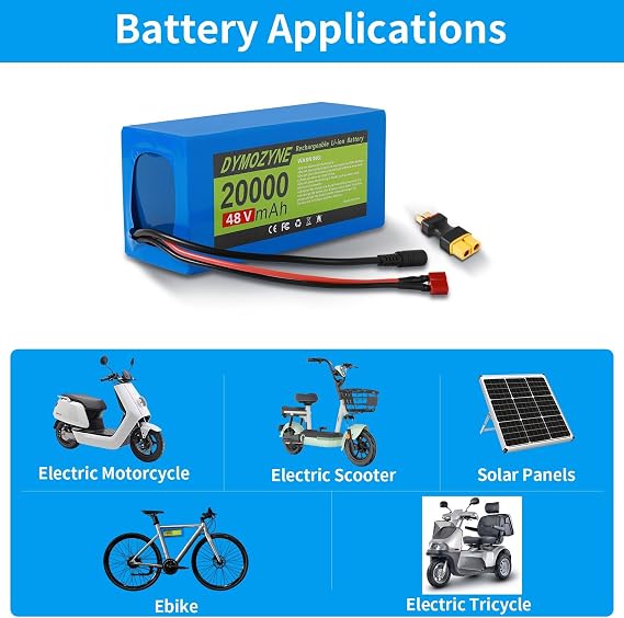 48V Ebike Battery, 20AH E-Bike Lithium Battery with 30A BMS for 100-1500W Motor, T Connectorr(UL Certificated)