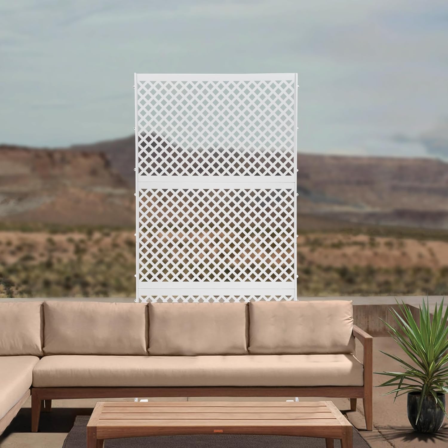 Outdoor Living Privacy Screen, Metal Privacy Screen Outdoor Privacy Screen Fence White Small Square Pattern 35.4"x74.8", Privacy Panels Decorative Divider for Porch Balcony Lawn(White Square)