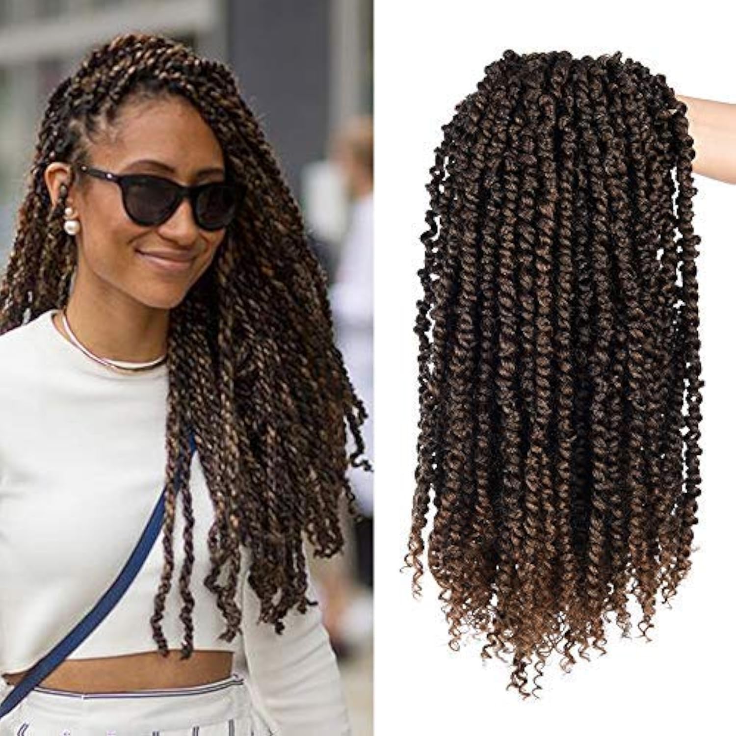 Passion Twist Crochet Hair 18inch 6packs Pre-Twisted Synthetic Long Curls 12 Roots Braiding Hair Extensions For Women (18 inch, ombre 30)