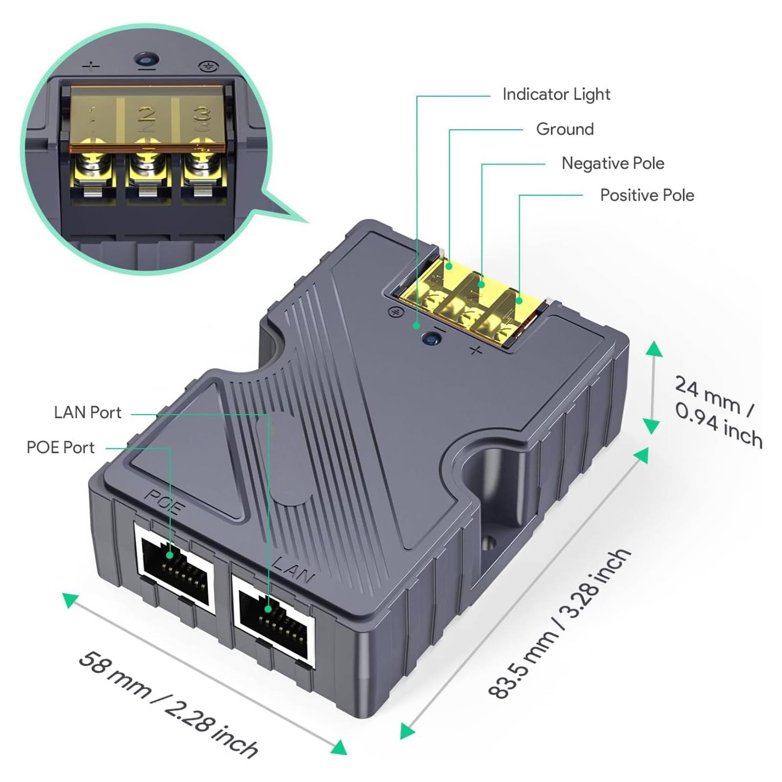 Chrees Iniettore PoE GigE Stabile da 150 W Connessione di Rete Veloce con Protezione da Sovratensione per Rete Satellitare
