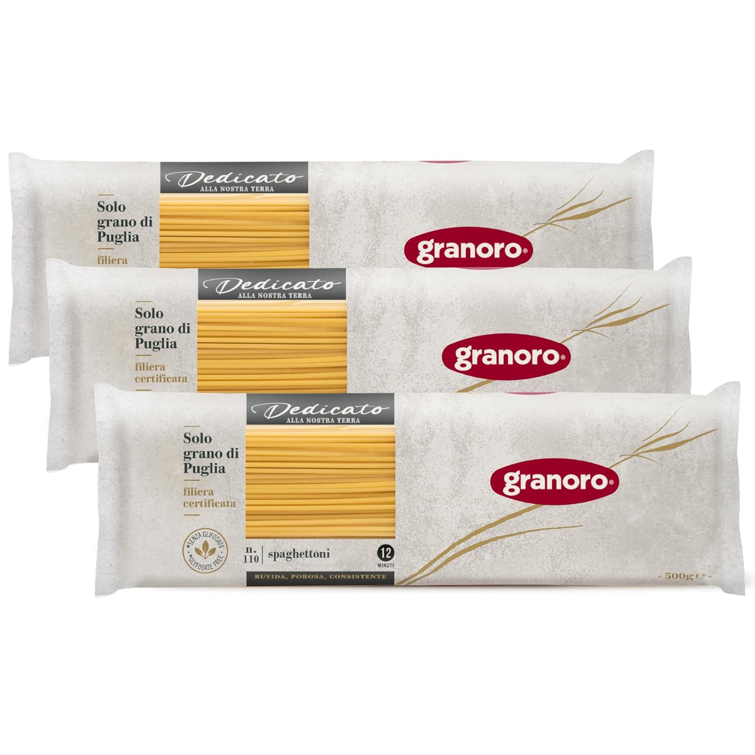 Granoro Dedicato Spaghettoni #110 (Thick Spaghetti) - Authentic Italian Pasta, Made from 100% Puglia Durum Wheat Semolina, Bronze Die, Non-GMO, Vegan, 1 lb Bags (Pack of 3)