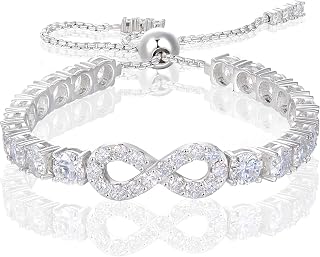 Moissanite Infinity Bracelet, S925 Sterling Silver 18K Gold Vermeil Adjustable Tennis Bracelet for Women, 3-5MM Width, 4-9.5inches