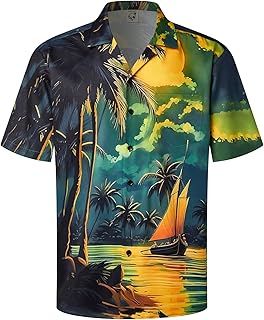 Men's Hawaiian Shirt Short Sleeves Coconut Printed Button Down Summer Beach Casual Shirts