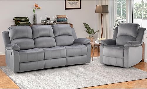 Miniatura 12 de EBELLO Juego de sofá reclinable manual para sala de estar, incluye 1 silla reclinable, 1 sofá biplaza, juego de muebles de sofá reclinable para el