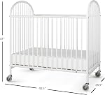 Foundations Pinnacle Bébé en métal & Crèche pliante pour tout-petit, bébé portable avec matelas en mousse et niveau commercial 3" Casters, Crib d'hôtel compact (blanc)