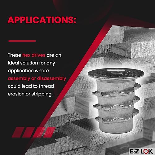 Miniatura 38 de E-Z LOK Inserto roscado para madera blanda, insertos de rosca hexagonal de zinc 1/4-20 roscas internas, 0.787 pulgadas de longitud, paquete de 50
