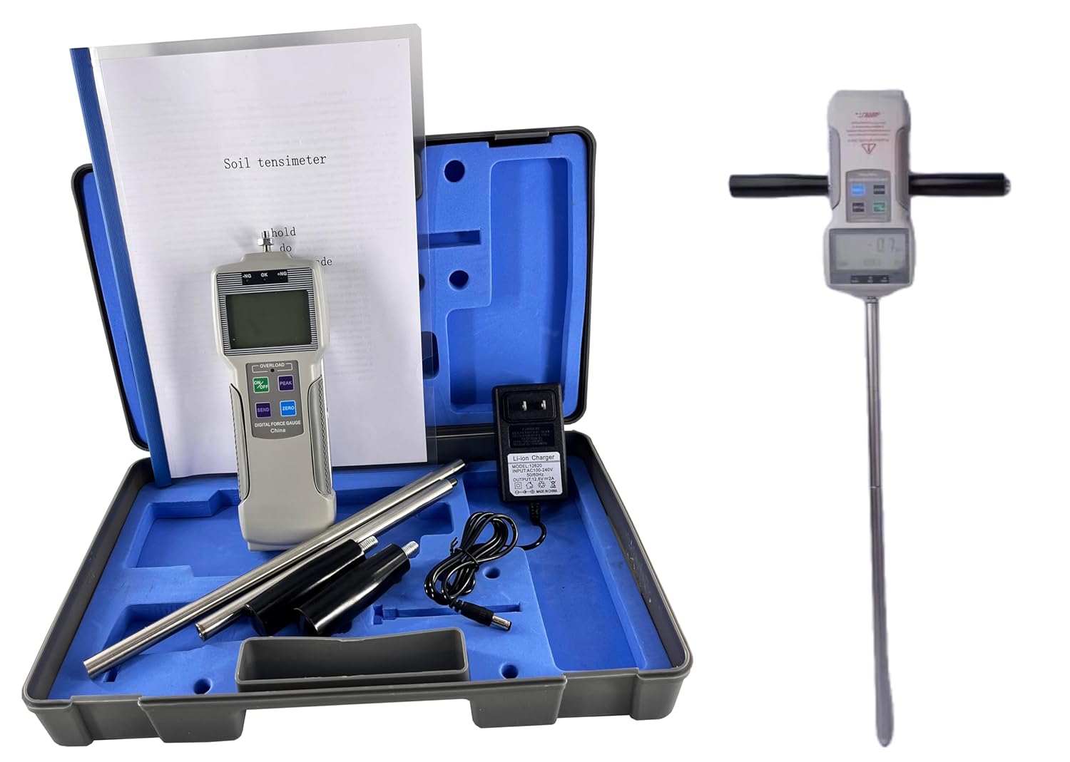 Digital Soil Penetrometer Compaction Tester with Kgf(gf)/lbf/N Three Unit Range 0-100kg/cm² 0-1000N/cm² 0-10000kPa Total Measuring Depth 50cm for Soil Penetration Resistance Test