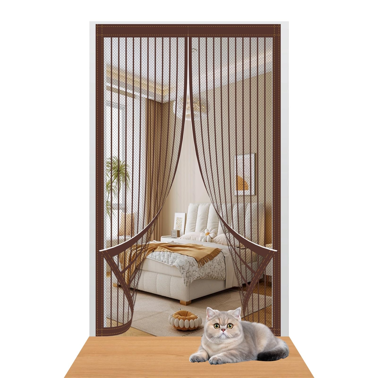 Yxrs Brown Magnetic Door Curtain 100 X 197 Cm Easy To Install Without Drilling Door Fly Screen Curtain Automatically Closes/Keep Open Feature For Home Office Balcony Patio Garden,