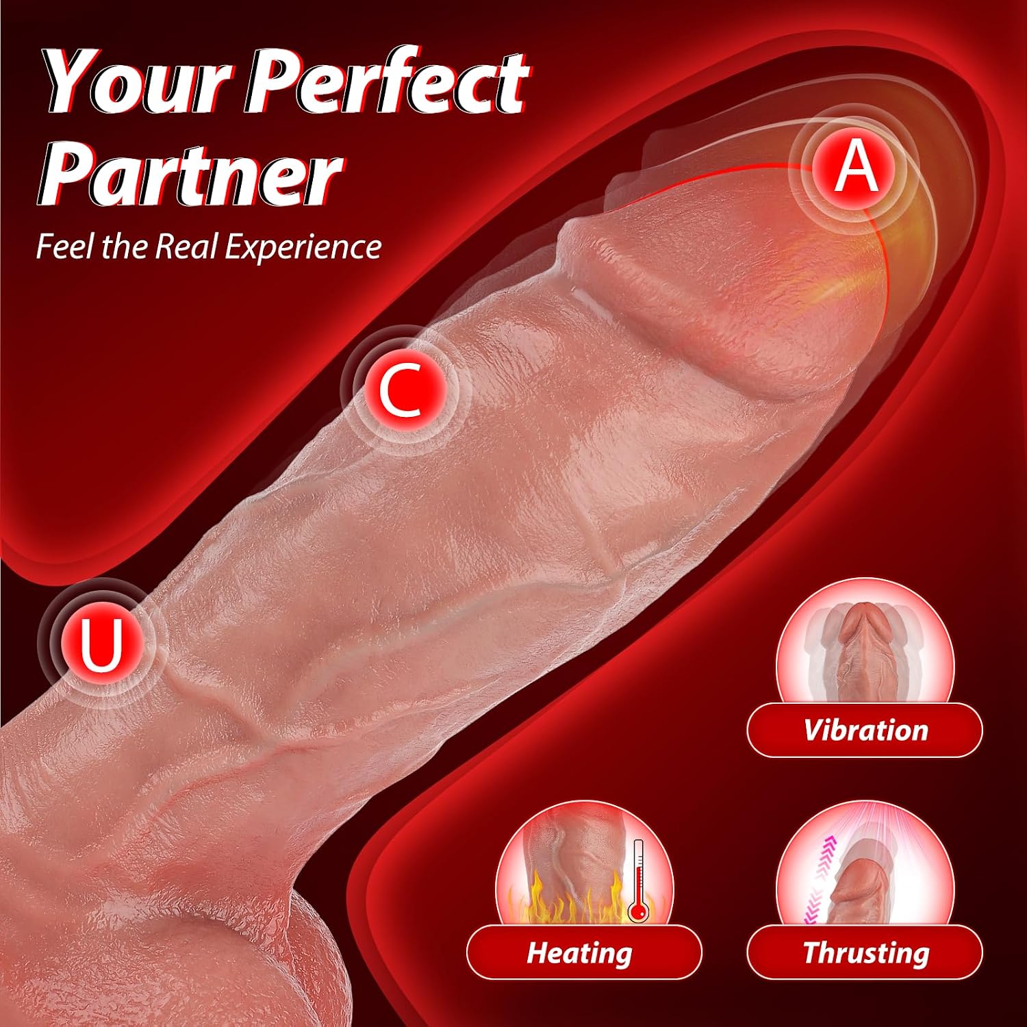Heating Thrusting Realistic Dildo Vibrator Sex Toys,9" Thick Anal Dildos