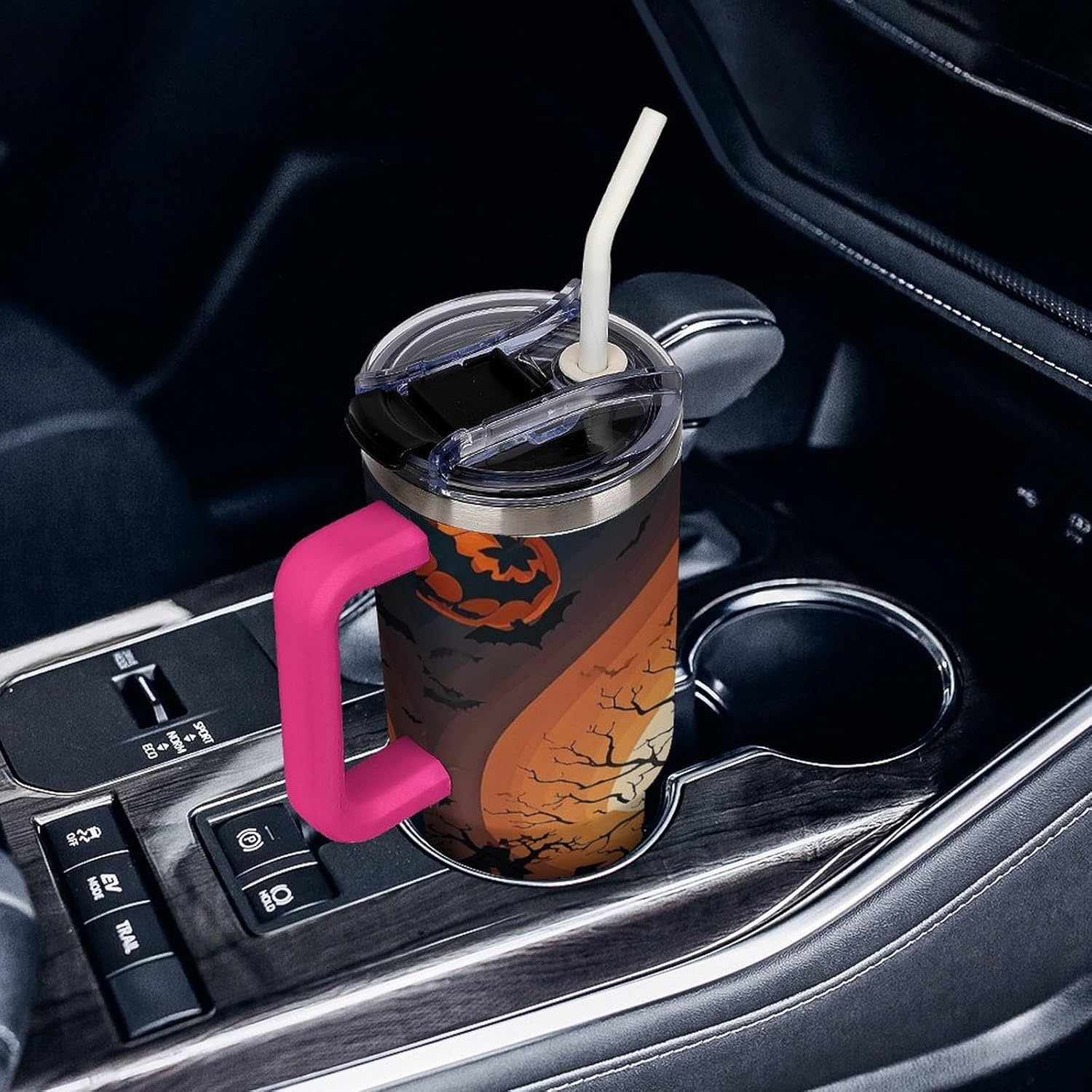 Raven Halloween Travel Coffee Mug Reusable Durable Stainless Steel Insulated Tumbler with Handle And Straw Leak Resistant Portable Thermal Cup Gifts for Men Women 40 Oz