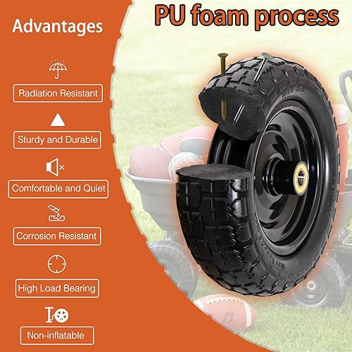 Miniatura 6 de Ruedas planas libres de 13 pulgadas para carrito Gorilla Cart, carretilla, carrito de jardín, carretillas, carretillas de mano y remolques de patio,