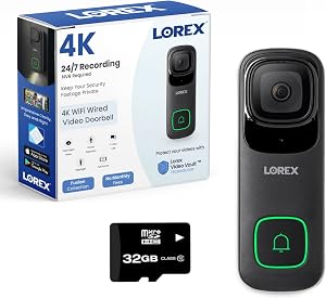 Lorex 4K Wired Smart Video Doorbell | Black | Nightlight | Color Night Vision | Motion Detection | Includes 32GB MicroSD | No Monthly Fee | IP65 Weatherproof | Requires 16-24VAC