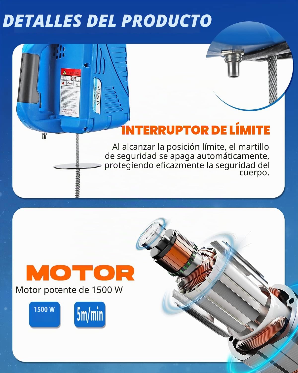 NEWTRY Polipasto Eléctrico Grúa Eléctrica de Elevación de 300kg, 1500 W, Control Remoto Inalámbrico, Elevador eléctrico con Protección de Sobrecarga