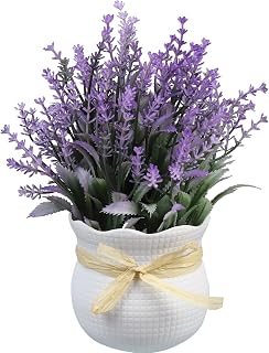 Artificial Lavender Flower with White Plastic Pot Elegant Home and Office D cor for Office Desk, Living Room, Balcony, Bathroom, Wash Basin, Bedroom (C-4)