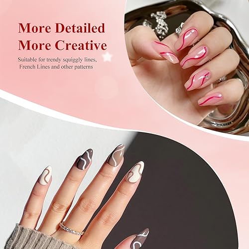 Miniatura 6 de Juego de 6 colores de gel para arte de uñas, pintura de gel para uñas en remolino, esmalte de uñas de pincel fino integrado en botella, bolígrafos