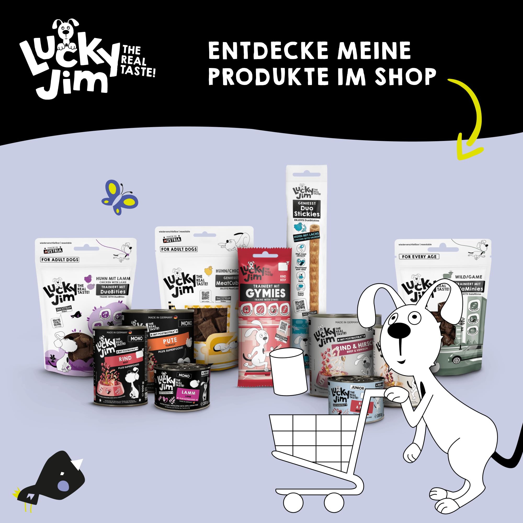 LUCKY JIM Hunde Leckerlies im Kennenlern-Paket - getreidefrei, ohne Zuckerzusätze & mit hohem Fleischanteil für viel Protein - ideal zum genießen & knabbern oder als Hunde Trainingsleckerli