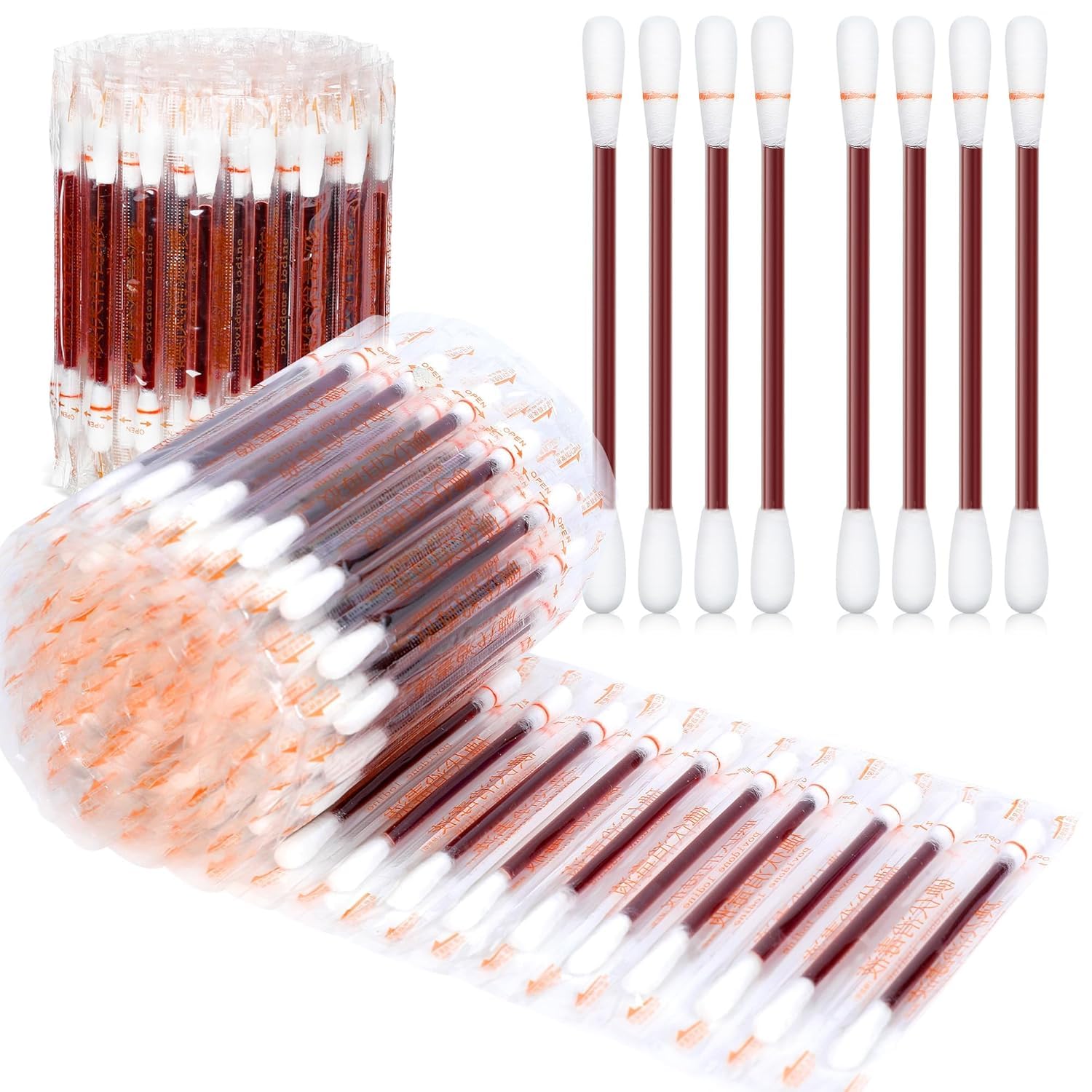Povidone Iodine Swabs 200 Count - Individually Wrapped Cotton Swabsticks, Disposable First Aid Wound Care for Minor Cuts, Scrapes, Burns - Portable Emergency Kit Essential