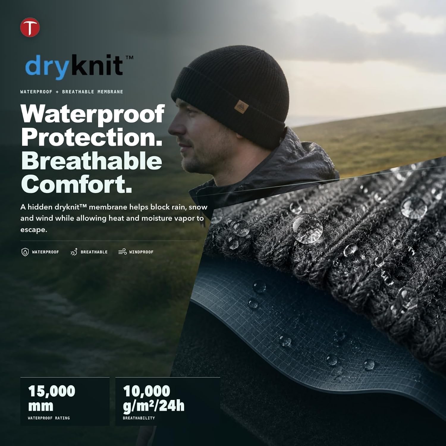 TOP-EX Waterproof Beanie for Men Women Merino Wool Fleece Lined Winter Hat