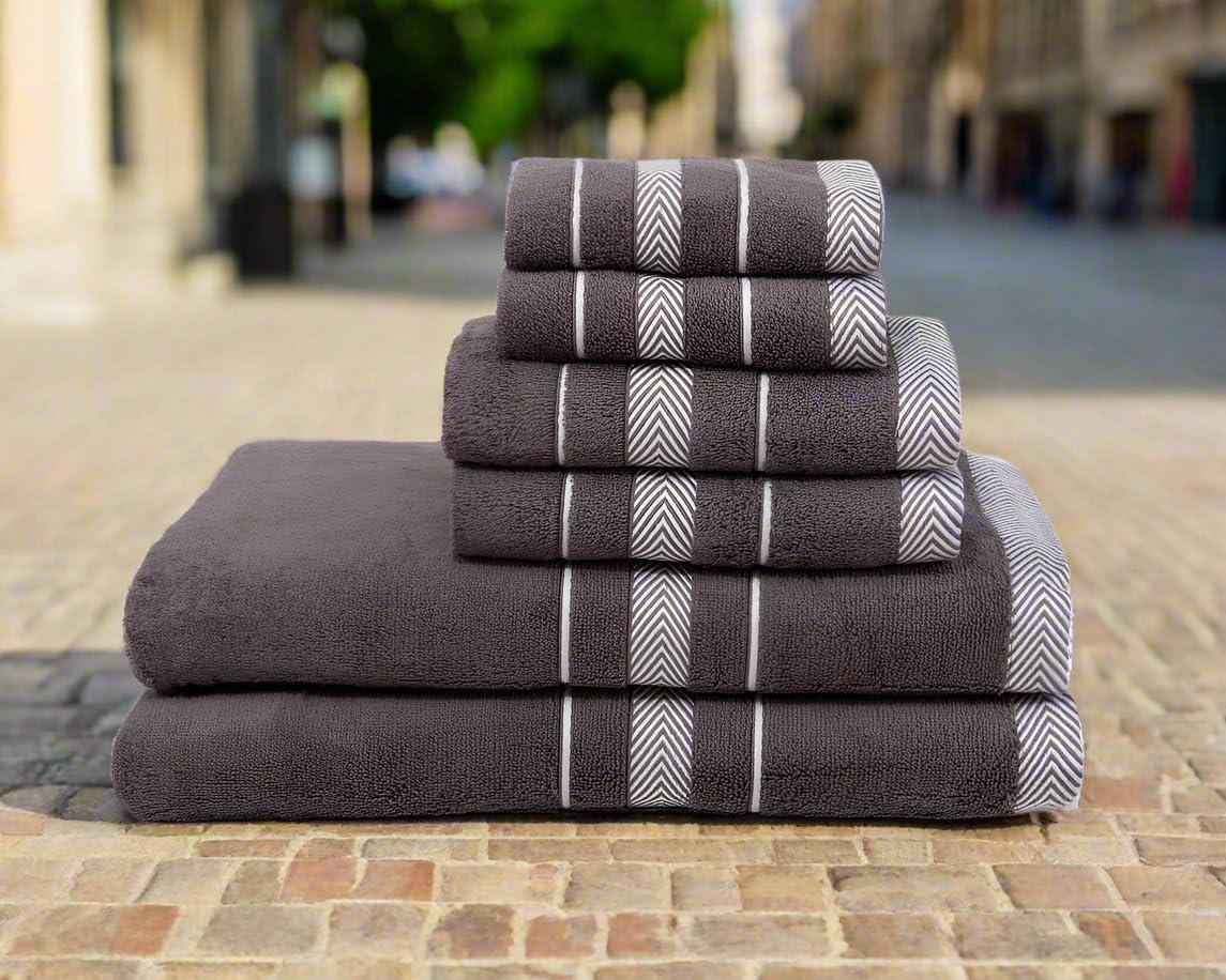 Cotton Towel Set, 2 Bath Towels, 2 Hand Towels, 2 Washcloths, 6 Piece, Premium Quality for Everyday Use - The Impression Collection (Cool Grey)