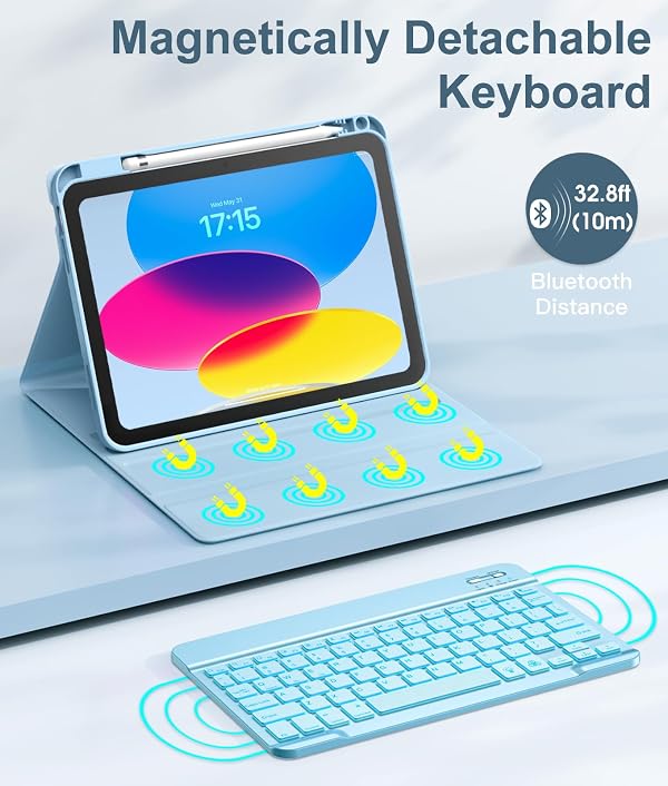 Hamile for iPad 11th 10th Generation Case with Keyboard - 7 Colors Backlit Wireless Detachable Folio Keyboard Cover with Pencil Holder for iPad 11-inch A16 2025 10th Gen 10.9 Inch 2022 (Sky Blue) by Hamile - Image 4