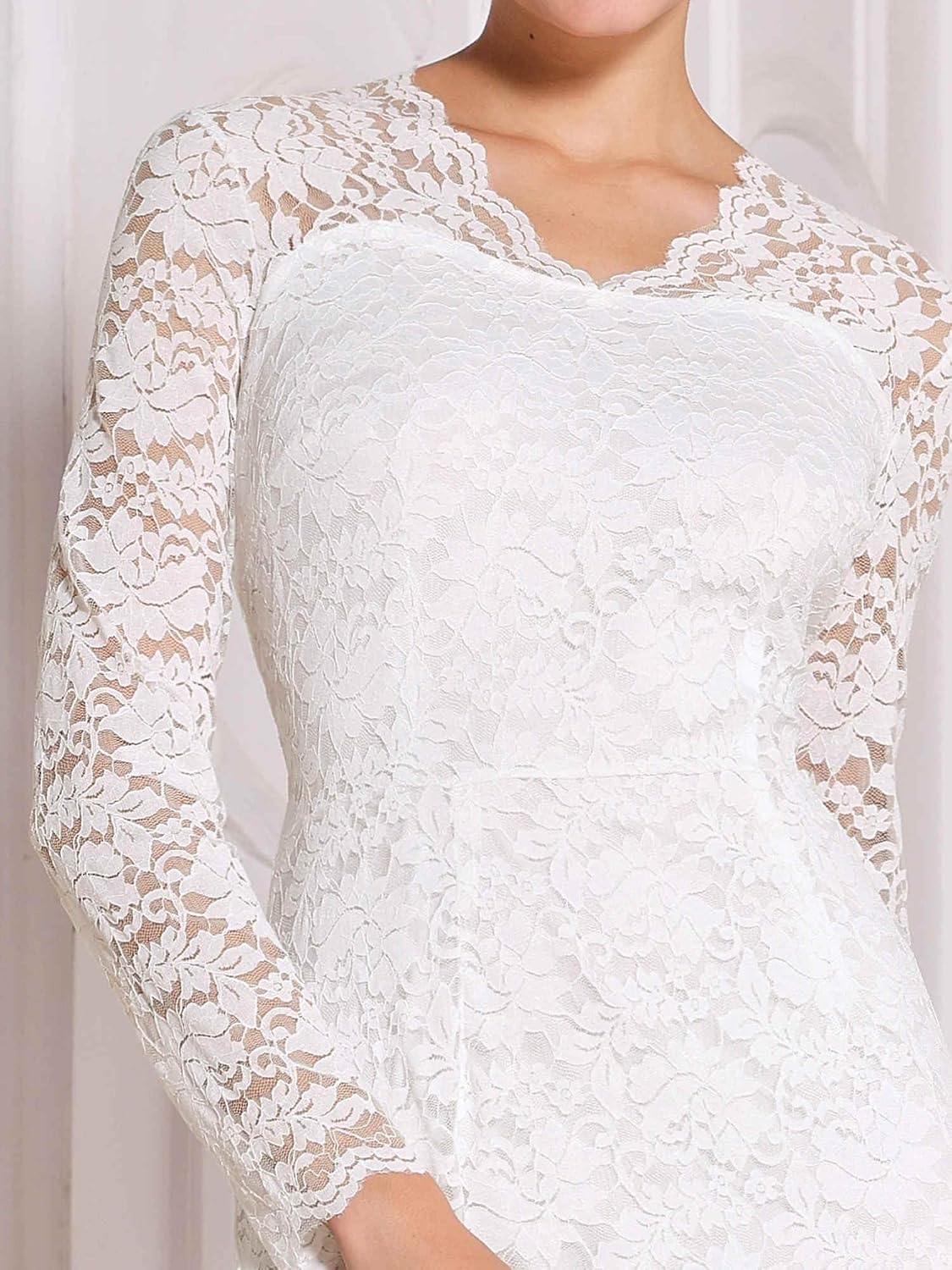 Hobemty Women's Floral Lace Dress V Neck Long Sleeve Cocktail Wedding Bodycon Pencil Dresses