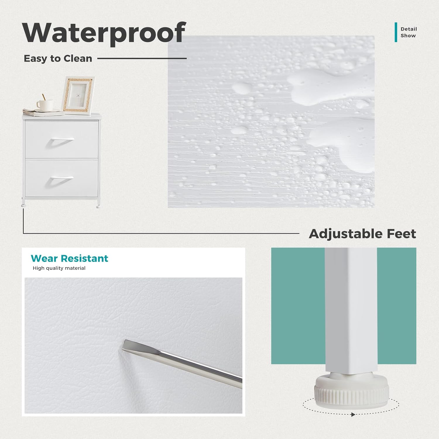 White Nightstands Set of 2 with Two Drawer Side Tables Living Room 2 Drawer Dresser Bedroom End Bedside Table Cabinet with Storage Night Stand, Wooden Top Metal Frame Handle, 20'' Tall