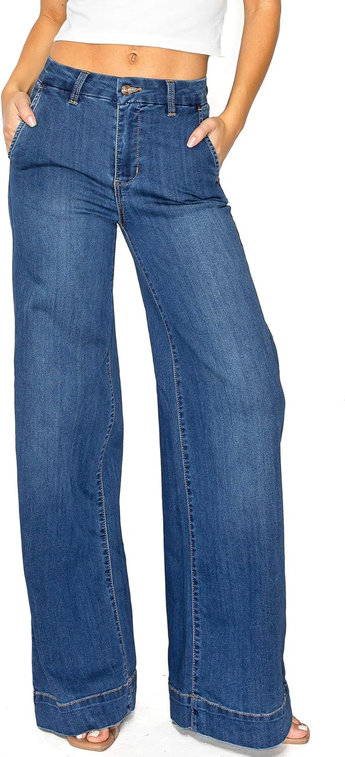 Celebrity Pink Women's Juniors High Rise Sleek Wide Leg Trouser Jeans