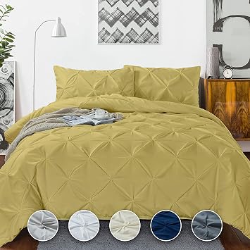 Crown Collection 1000-TC Hypoallergenic Ultra Soft Design 100% Egyptian Cotton Pinch Plated Duvet Cover with Zipper Colser & 2pcs Pillow Case Set Alaskan 120"x132", Toupe