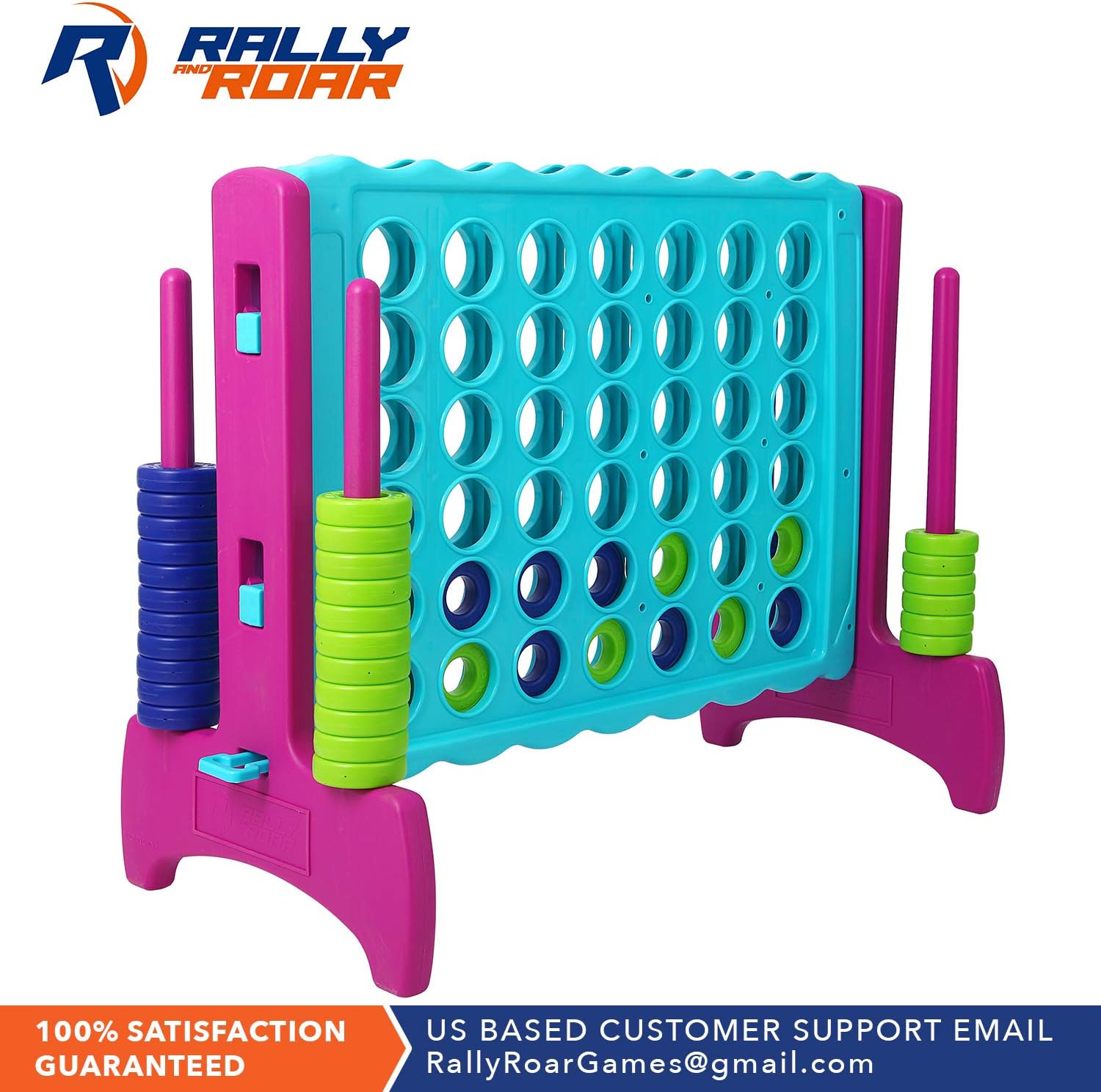 Rally and Roar Giant Plastic 4-in-a-Row - Complete Game Set Includes 44 Chips - Available in Multiple Sizes