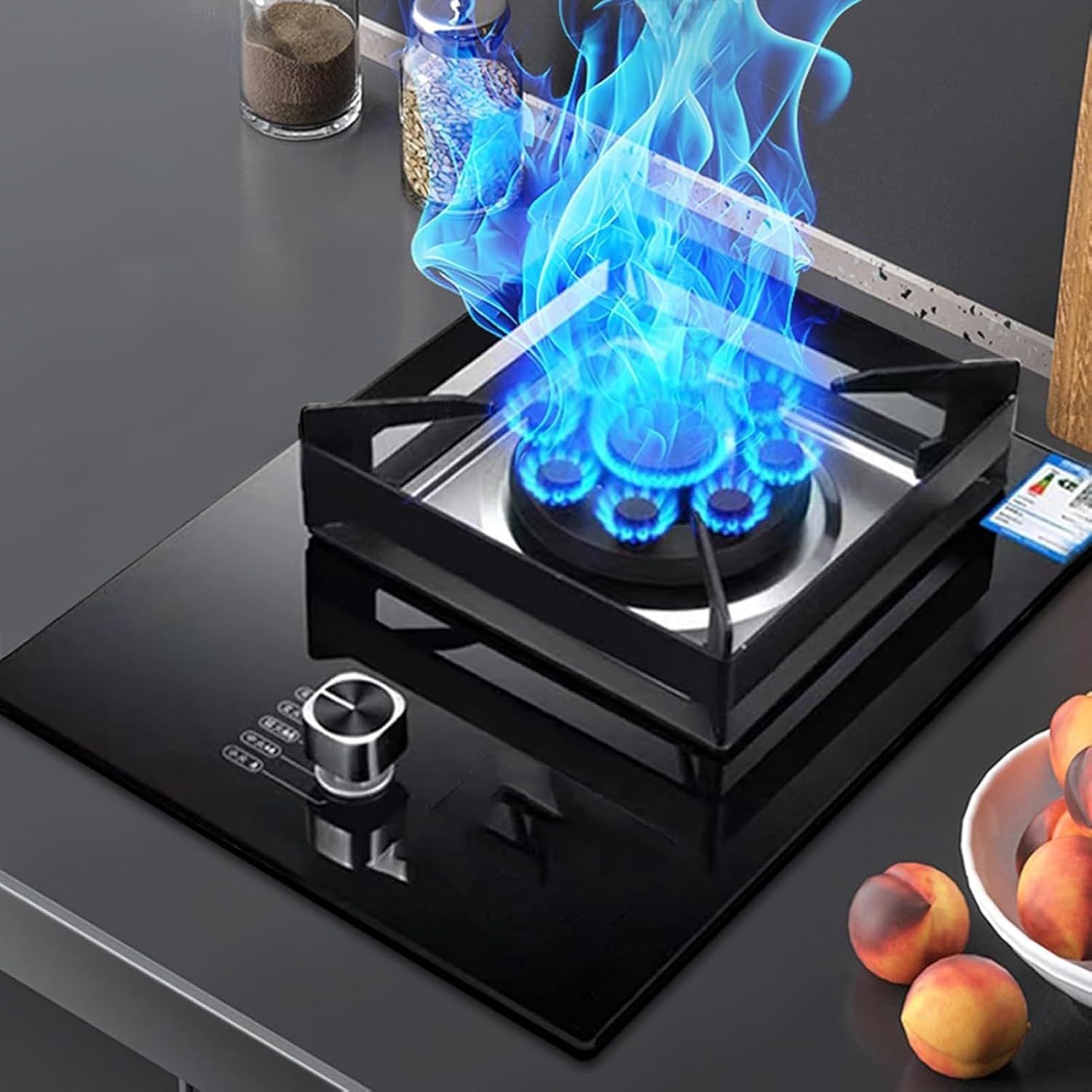Propane Gas Cooker 1 Burner, 5.2KW Nine-chamber Fire Ring Frying Pan, Tempered Glass Cooktop, with Flameout Protection Device, NG/LPG Conversion(LPG)(LPG)