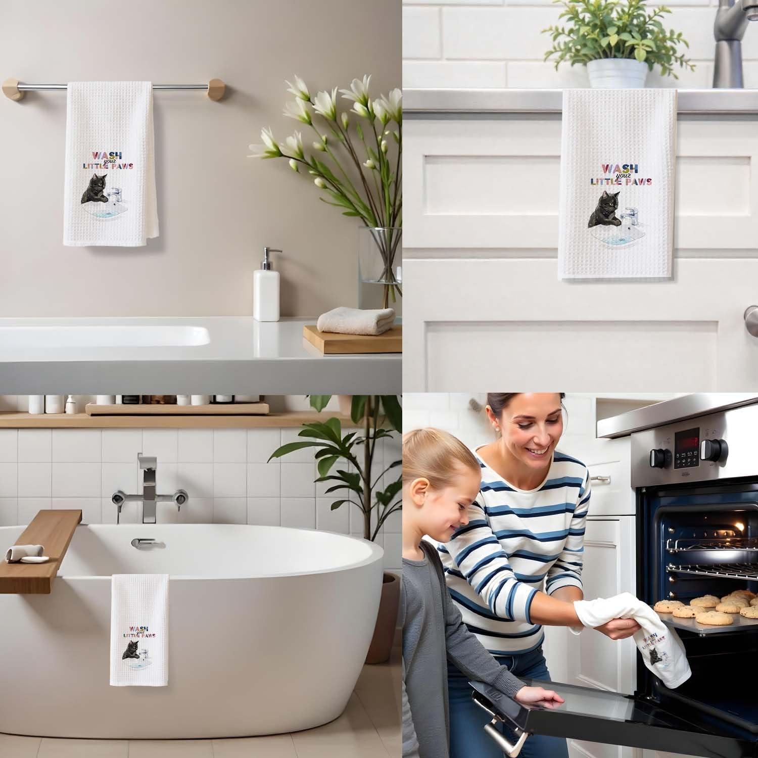 Cute Black Cat Bathroom Hand Towels for Kids,Cat Lover Mom Gifts Decorative Hand Towels for Bathroom Washroom,Funny Kitchen Dish Tea Towels,16x24 Inch - Image 4