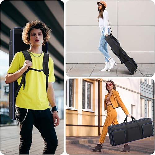Miniatura 7 de tingroun Funda para teclado de 61 teclas con ruedas, bolsa de teclado acolchada portátil suave, bolsa de piano rodante con asas y correas de hombro