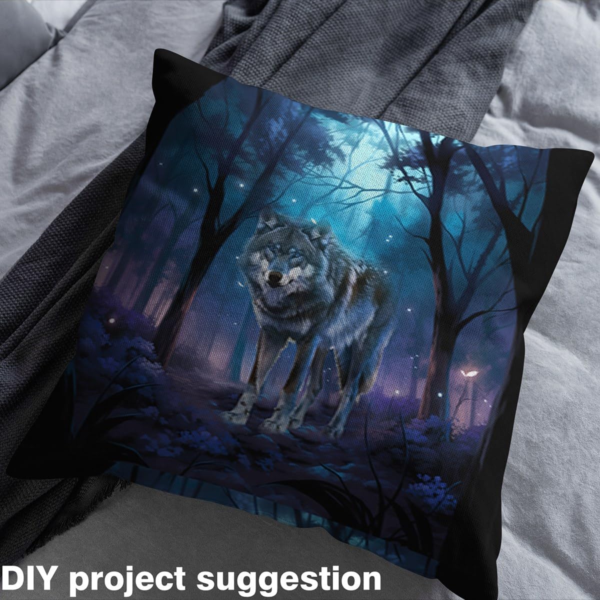 Erosebridal Woodland Fabric by The Yard for Adults,Wolf Upholstery Fabric,Hand Drawn Decorative Fabric,Retro Wolf Indoor Outdoor Fabric for Quilting Sewing,Blue Black,3 Yards