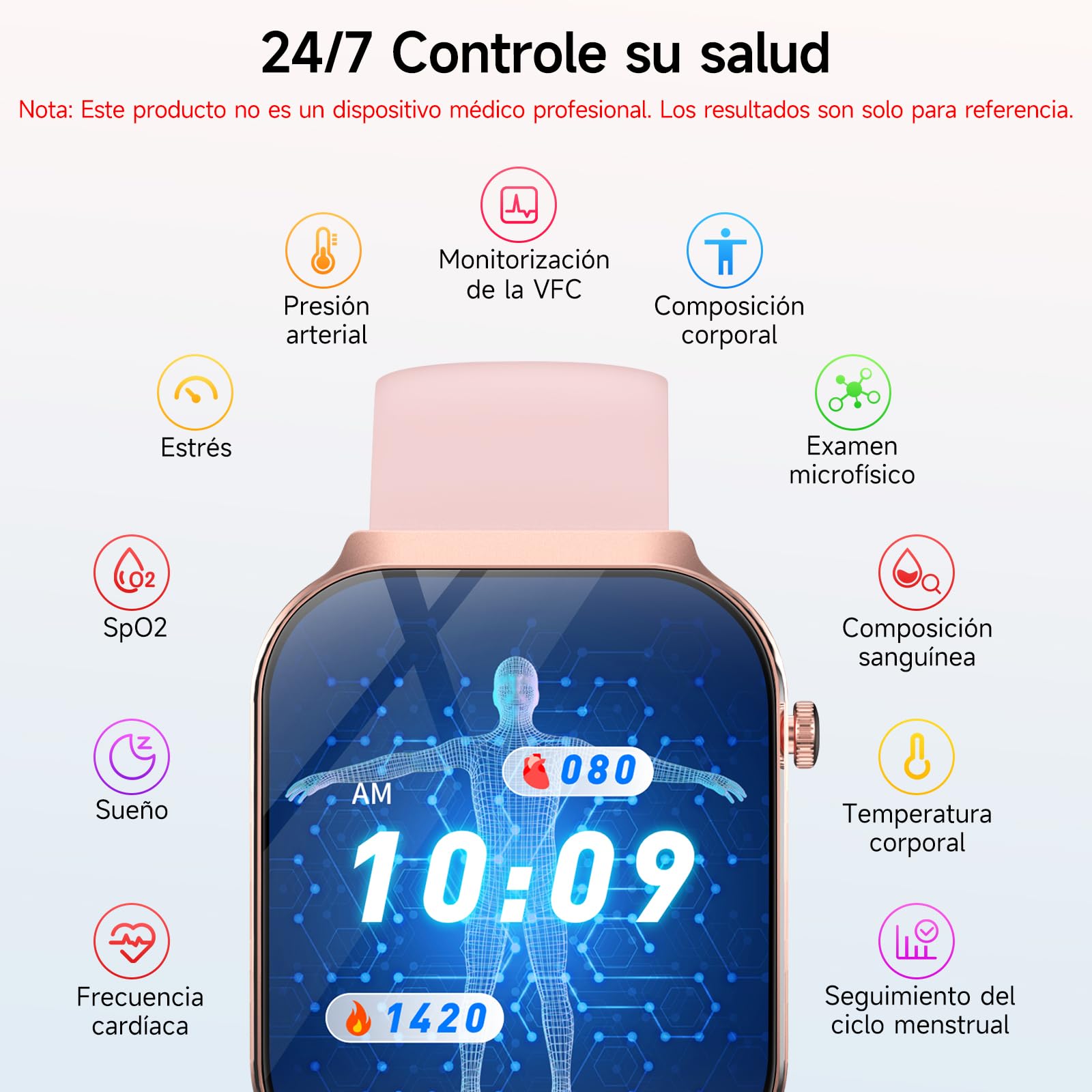 2026 ECG+HRV Reloj Inteligente Mujer con BMI/Tension Arterial/Microchequeo, 2.2'' Pantalla Curva 3D Ultragrande Smartwatch con 24H Pulsómetro, Temperatura Corporal, Sueño, iOS Android