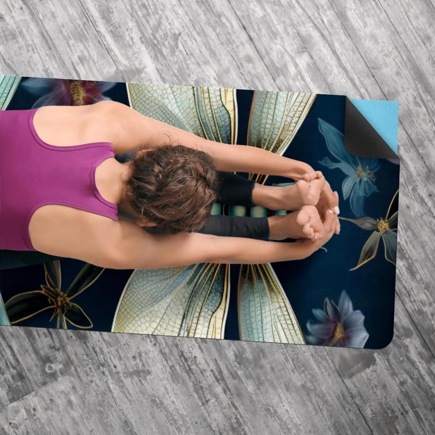Yoga Towel, Dragonfly Pattern Non Slip Sweat Absorbent Hot Yoga Mat Towel for Hot Yoga, Pilates and Fitness - 72.8" x 26.8"