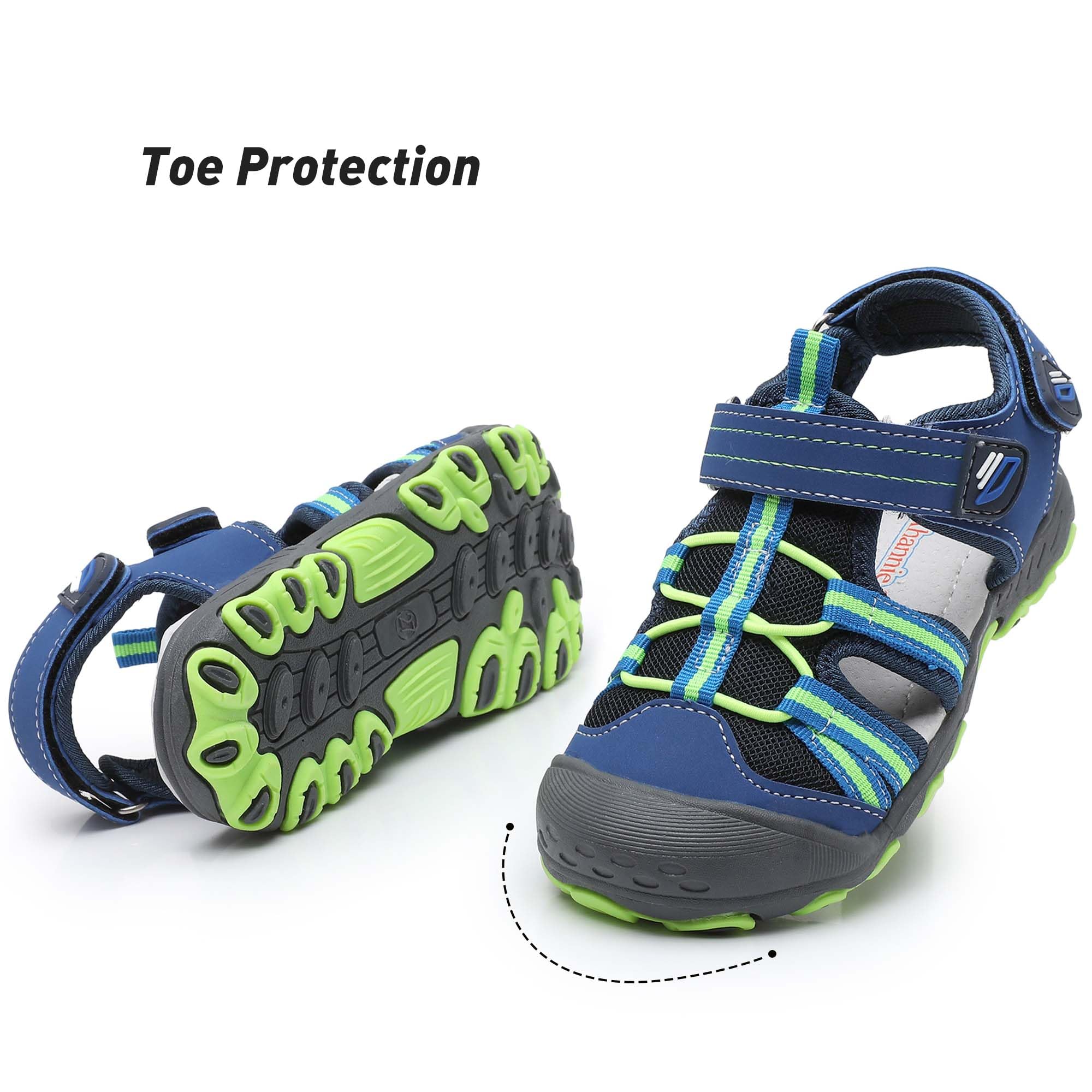 Ahannie Sandalias deportivas al aire libre para niños pequeños/pequeños con puntera cerrada verano sandalias de playa, (Azul Marino/Verde), 28 EU