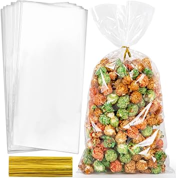 Labeol 160pcs Clear Cellophane Bags 7X14 Treat Bags with Ties Goodie Bag Clear Gift Bag for Packaging Popcorn Party Favor Cookie Candy Bakery Plastic Gift Wrap