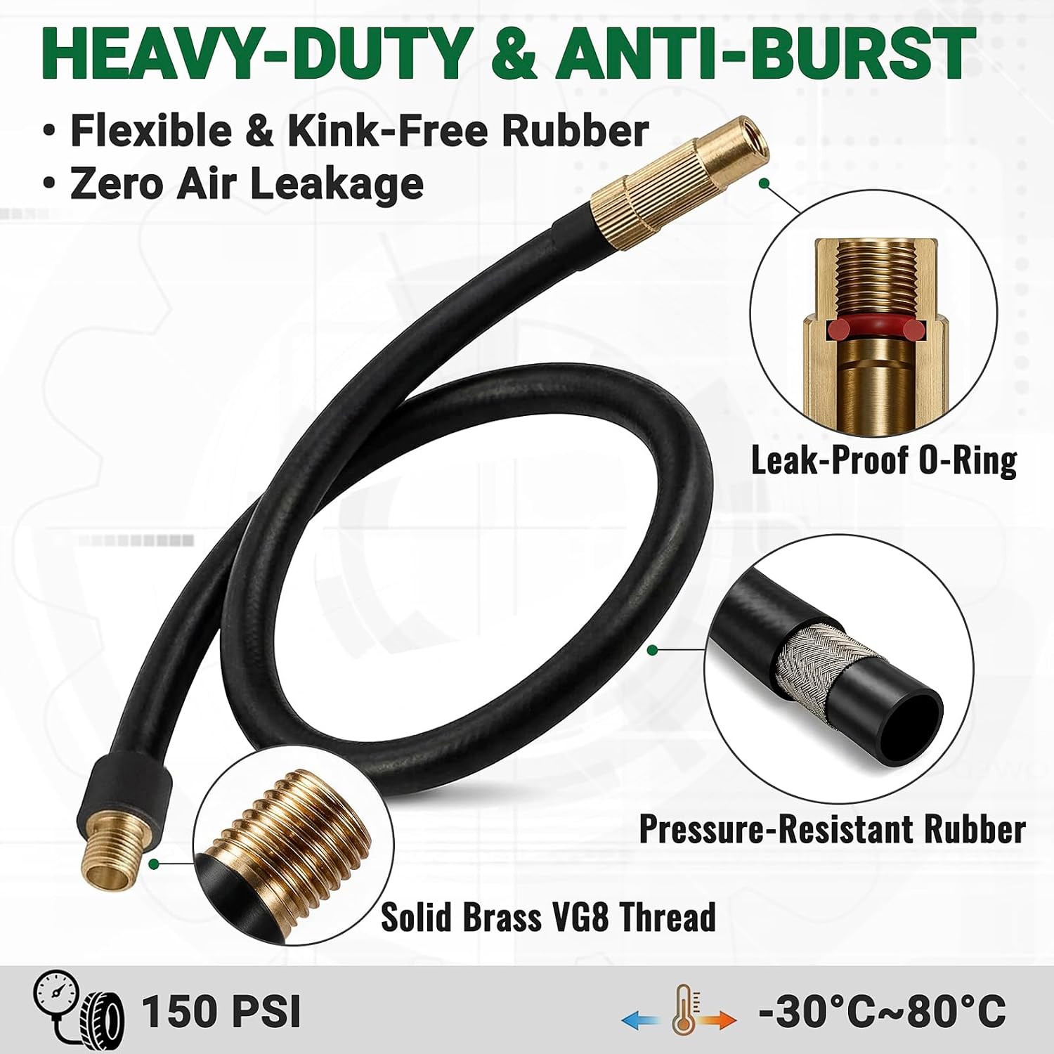 sciuU 2-in-1 Schrader & Presta Valve Adapter, 50 cm Extension Hose for Air Pressure Compressors Air Pump, Replacement Hose Extension Tube, for Bicycle, Car, Motorcycle, Bicycle Tyres, Air Pump image 4