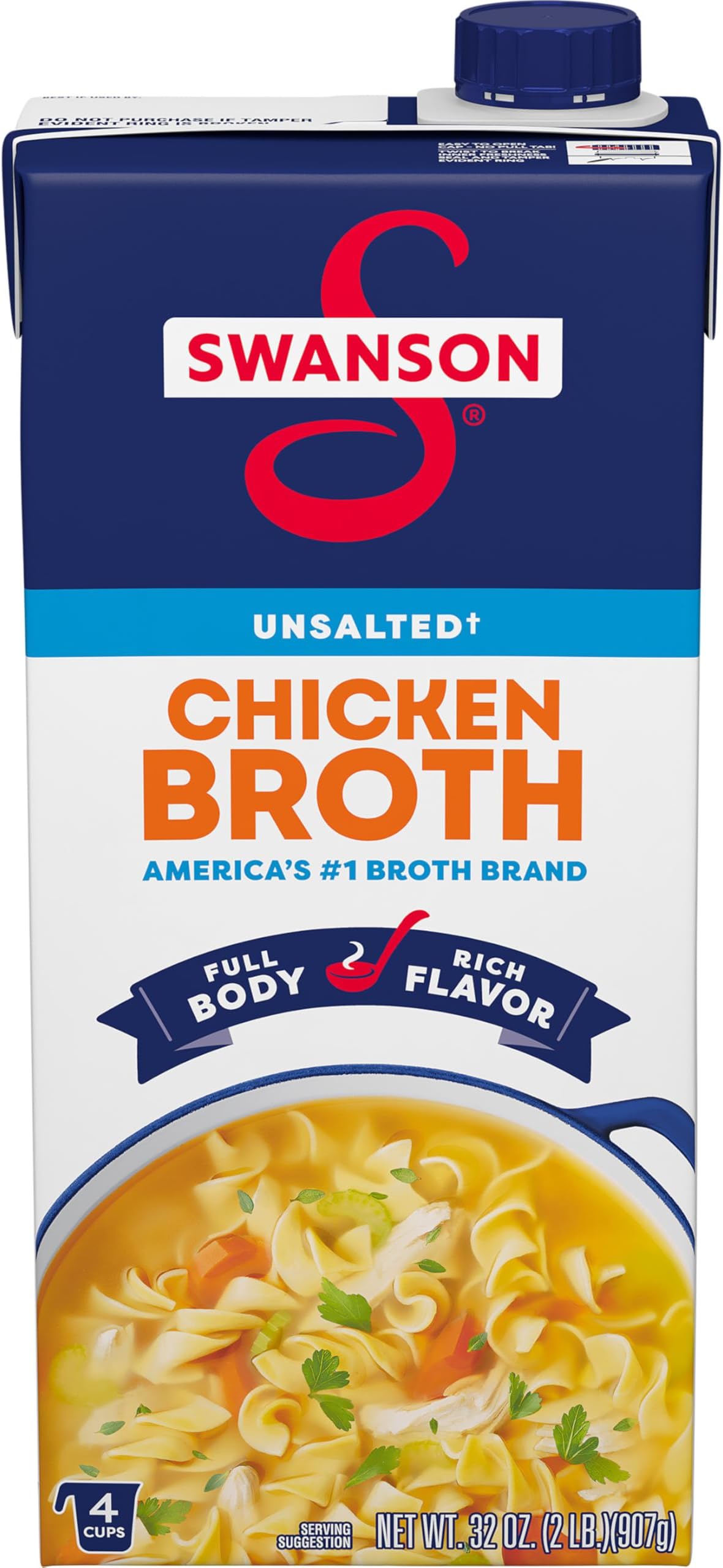 SWANSON S Unsalted Chicken Broth, 32 oz Carton